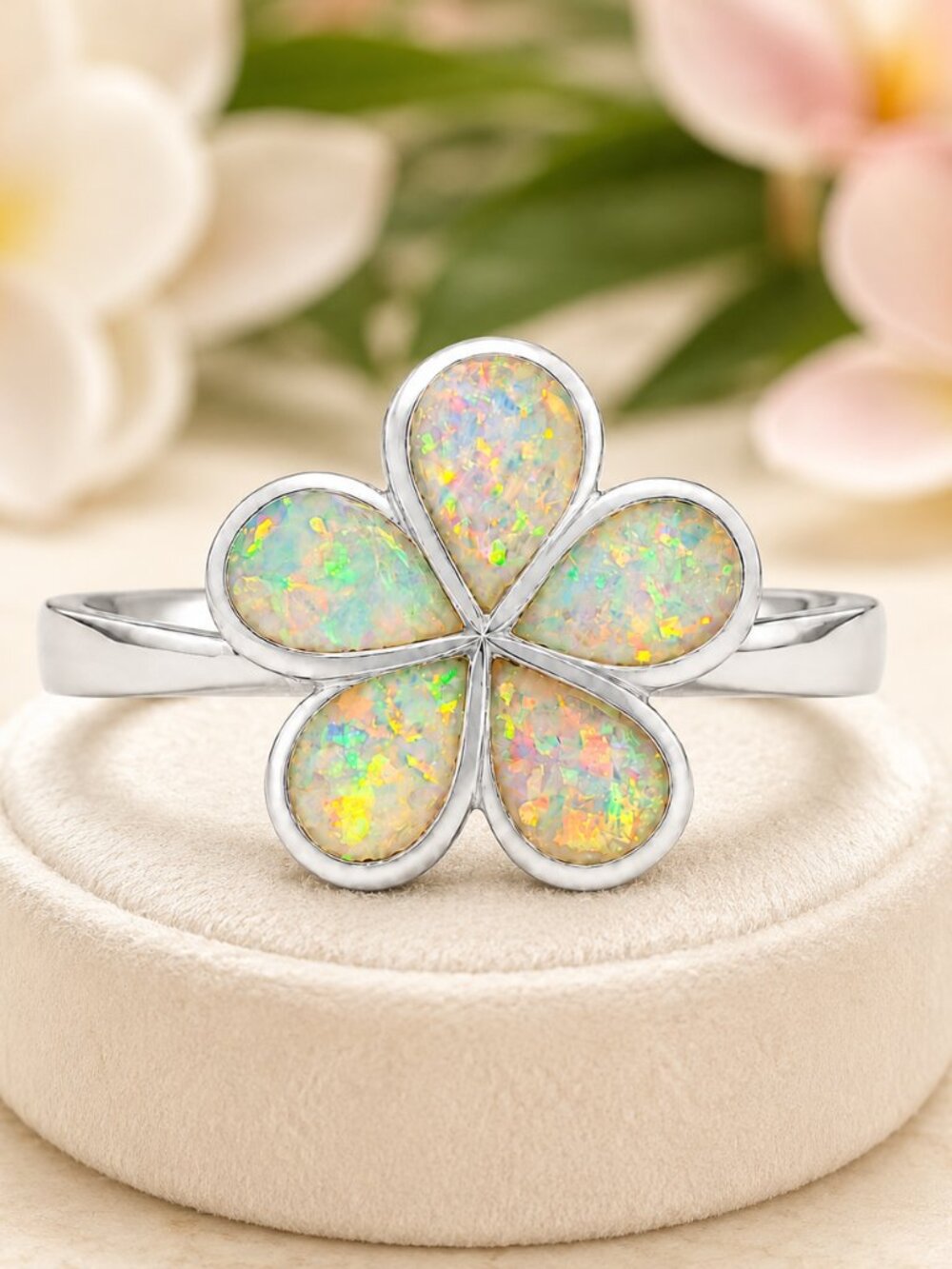 Hawaiian Plumeria Opal Sterling Silver Ring – Size 6 R-11